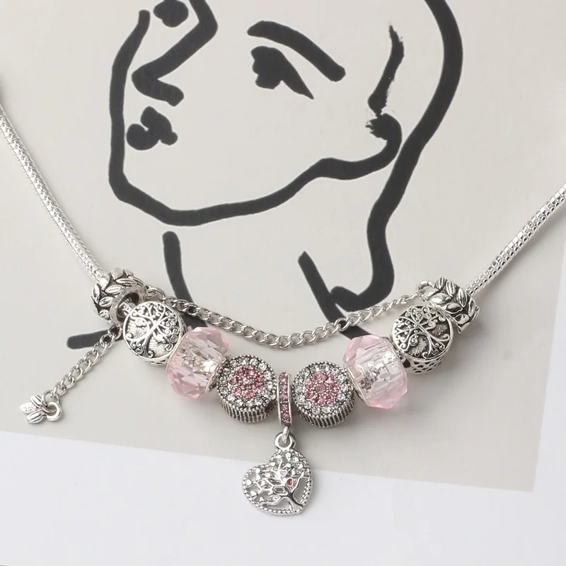 New Luxury Hollow Love Tree of Life Bracelet DIY Original Diamond-encrusted Alloy Beaded Bracelet Women