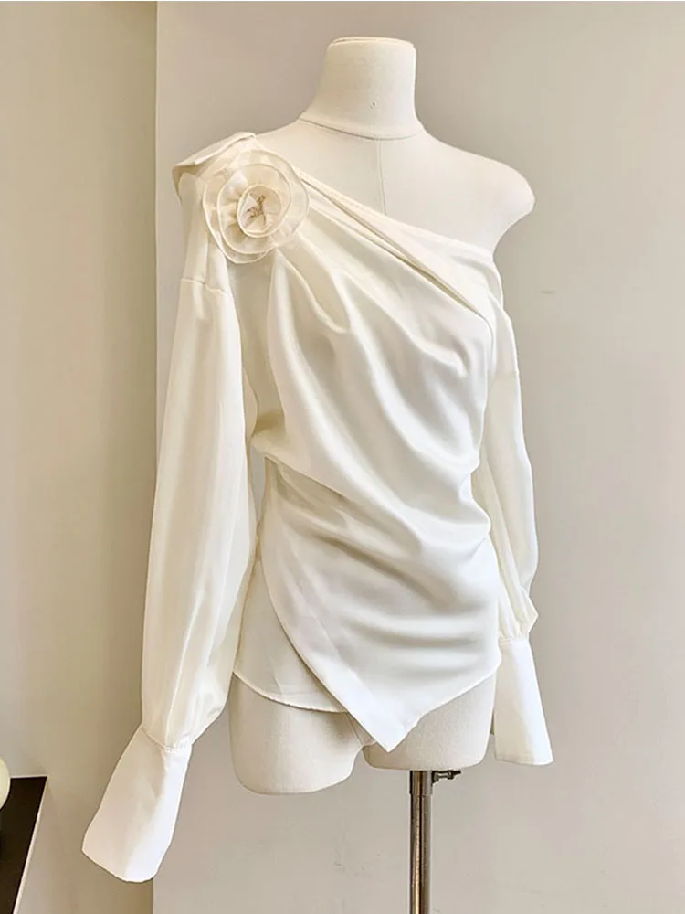 Высококачественные уютные блузки с 3D цветочным косым воротником Mori Girl Корейские