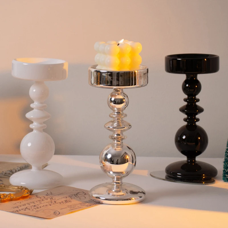 Decor Glass Tealight Candle Holder Modern Candle Stick Holder Outdoor Tapered Candle Holder Black White