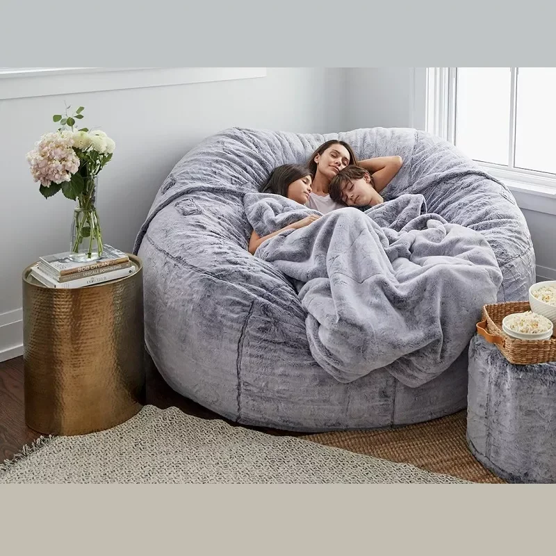 

Dropshipping 7ft Giant Fur Bean Bag Cover Living Room Furniture Big Round Soft Fluffy Faux Fur BeanBag Lazy Sofa Bed Coat