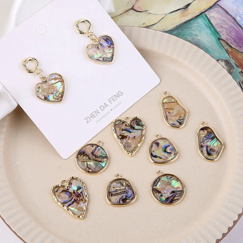 

1pcs Diy Handmade Jewelry Accessories Alloy Edge Shell Love Circle Irregular Geometric Earrings Pendant Material Charms
