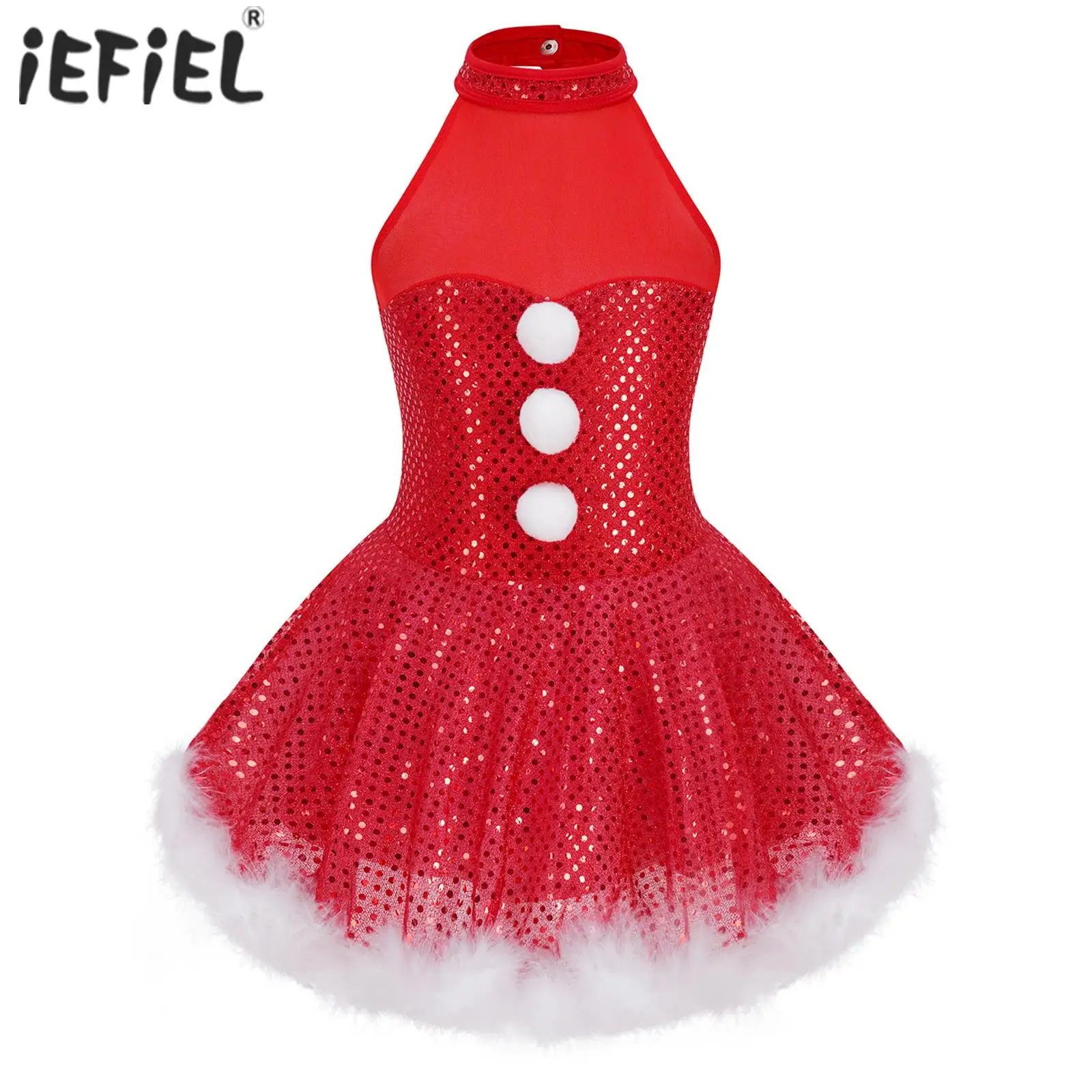 Детское рождественское танцевальное платье с блестками для девочек