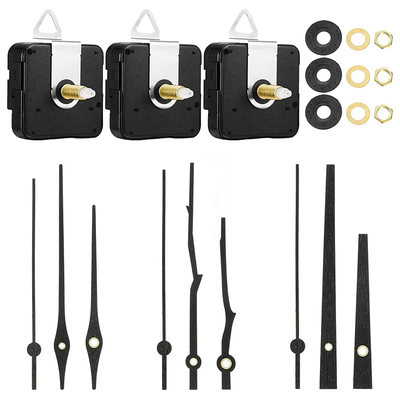 

3Pcs Quartz Clock Movement Mechanism With 3 Types Of Walnut Wood Clock Hands For 12 Inch Clock Repair Replacement