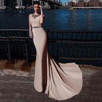elfin satin mermaid formal evening dresses long simple beaded illusion prom dresses party gala gowns for women