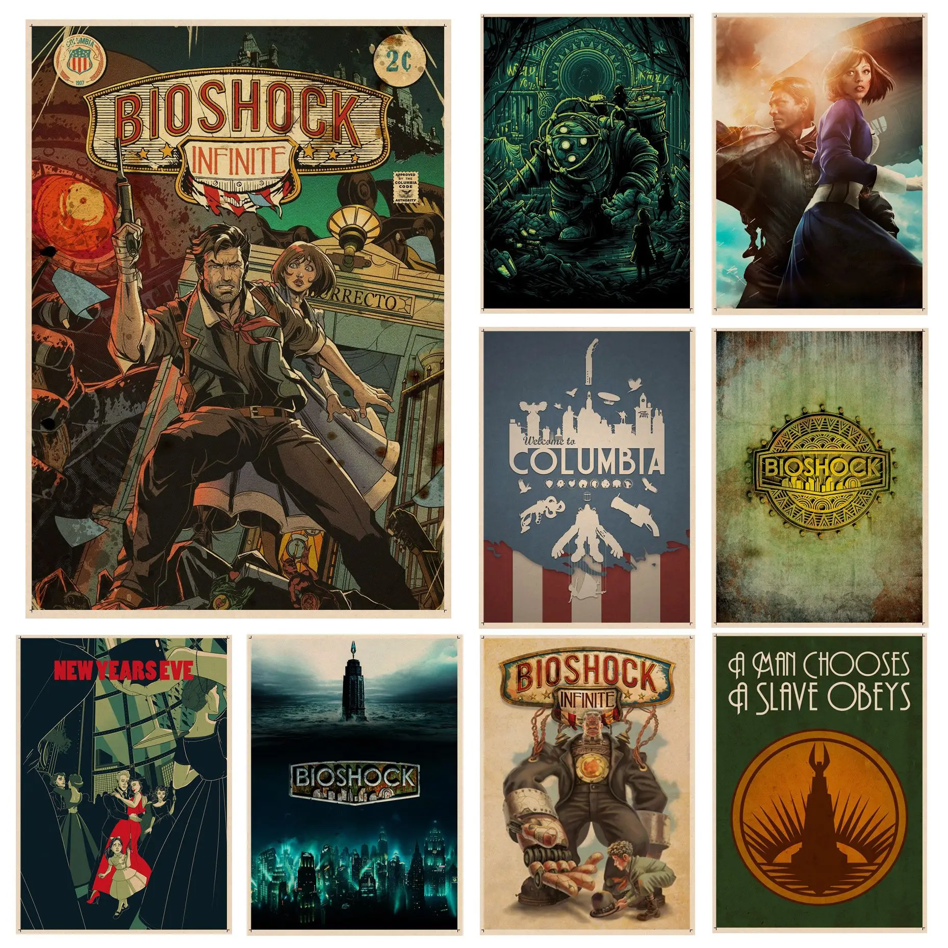 

Bioshock Art Poster Vintage Room Bar Cafe Decor Stickers Wall Painting
