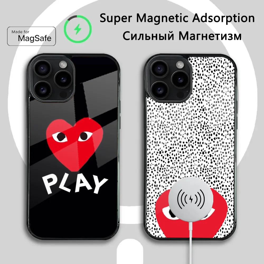 Red love heart Phone Case For iPhone 16 15 14 13 12 11 Plus Pro Max Mini Magsafe C-CDG Love Magnetic Wireless Charging