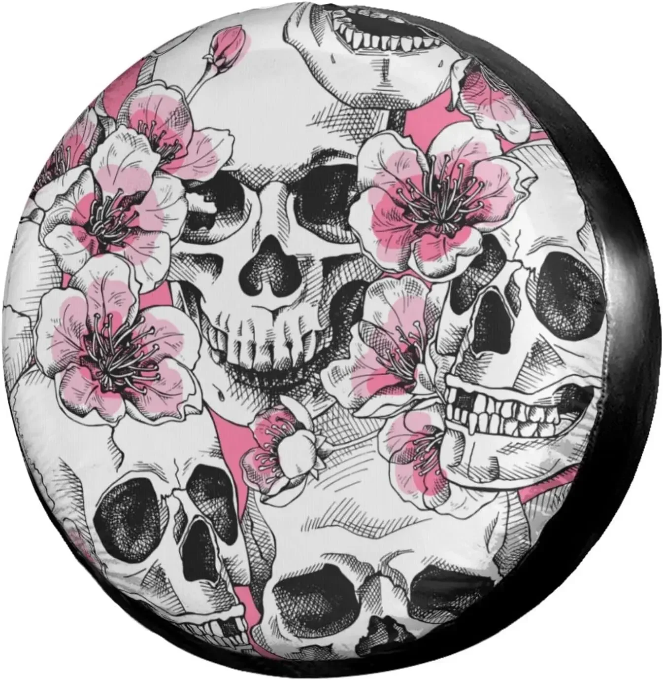 Фото Cubierta neumático repuesto rosa con diseño calavera, esqueleto, flor, resistente a la intemperie, a testing polvo, U №2