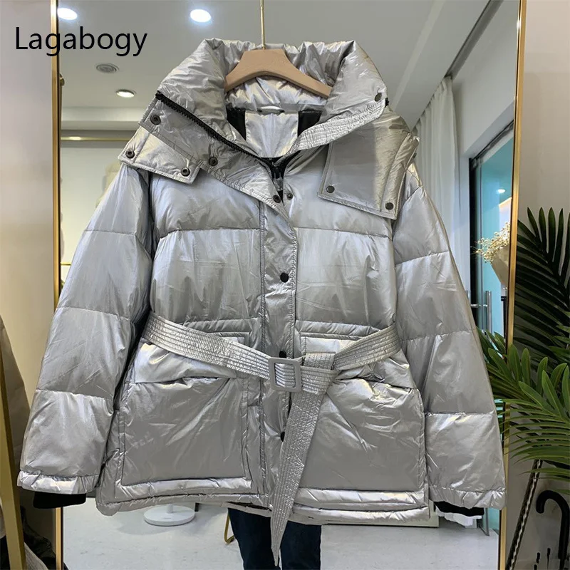 2021 New Winter Women Bright Short Hooded Warm Parkas 90% White Duck Down Coat Female Loose Waterproof Puffer Jackets