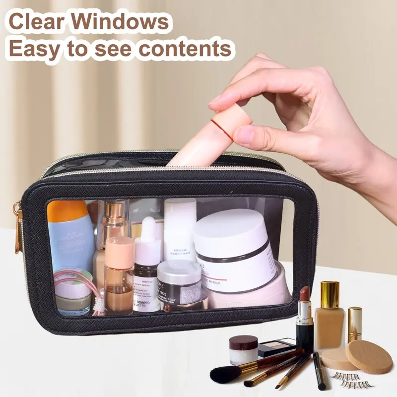 Clear Makeup Bags Travel Makeup Bag Waterproof Cosmetic Bags for Woman with Zipper Black Mountdog