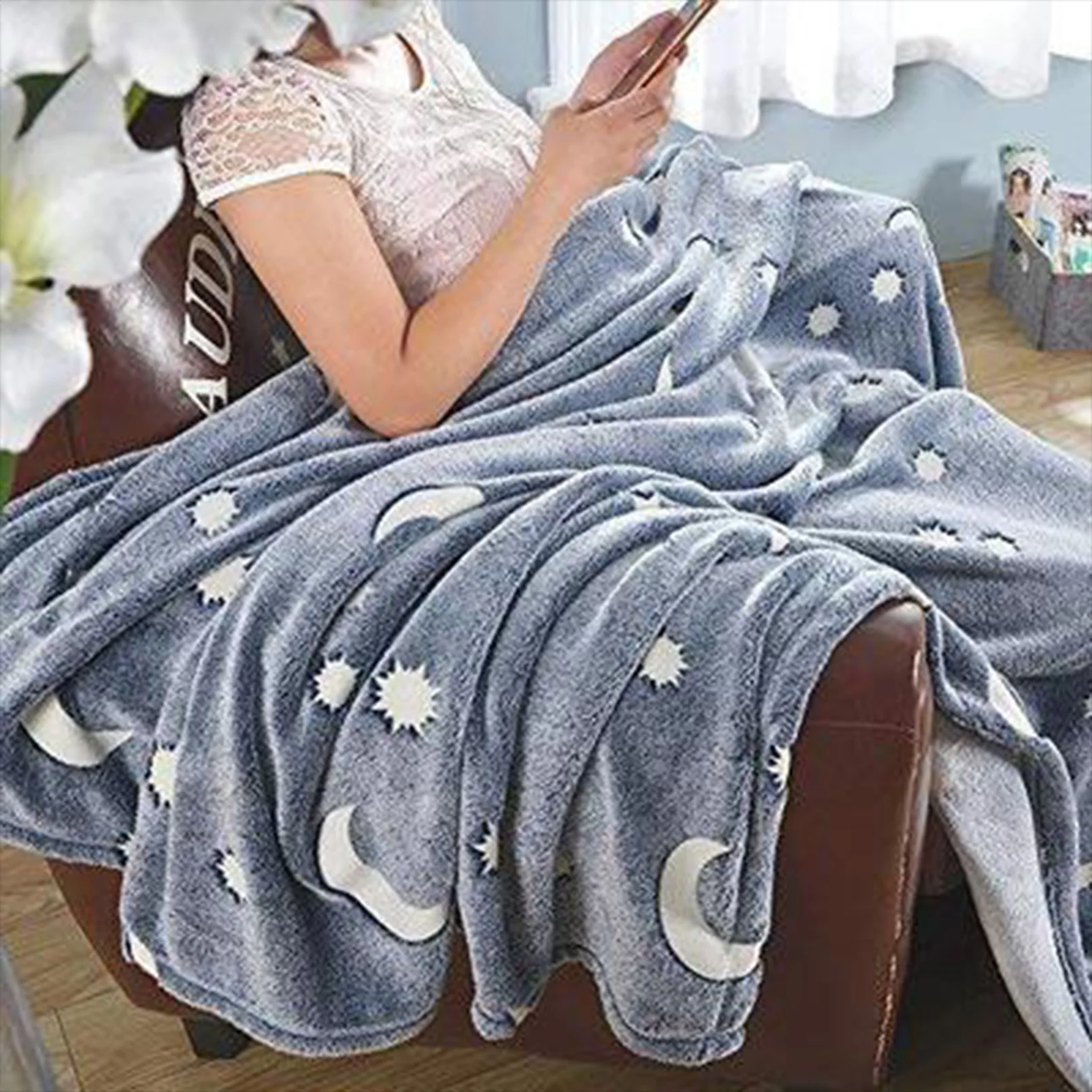 

Moon Blanket Glow In The Dark Blanket Kids Blanket Cool Personalized Blanket With Luminous Moon And Star Pattern Soft Flannel