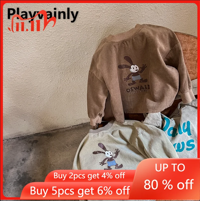 

New Autumn Girls Sweatshirts Round Neck Corduroy Long Sleeve Pullover Sweatshirts Coffee Matcha Color Tops Kids Clothes E122582