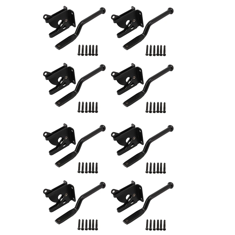 

8X Self Locking Gate Latch Automatic Gravity Lever Fence Gate Lock For Wood Fence Gate Door Latches Steel Black
