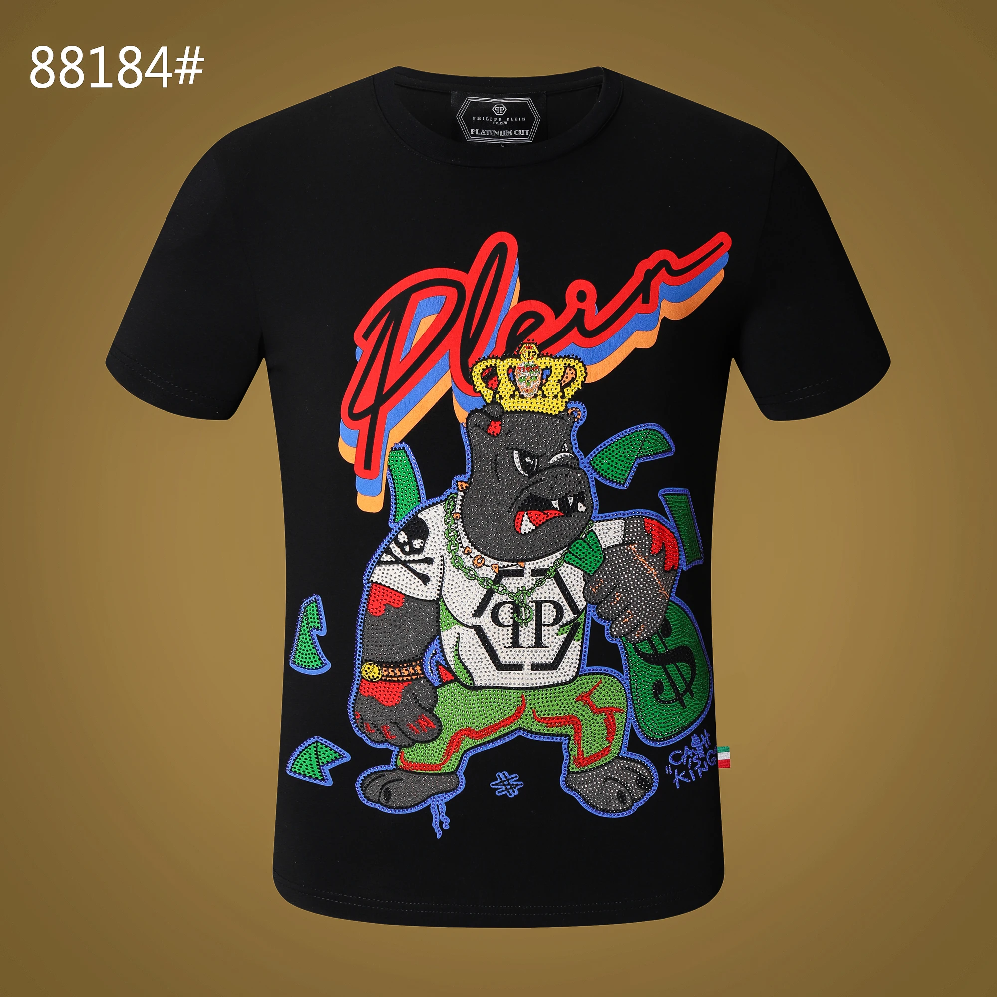 

New Diamond Printed Mens Designer Plein T Shirt Men Summer Crystal Skull T-Shirt Fashion QP-philipp Hip Hop Tops Tshirt Clothing