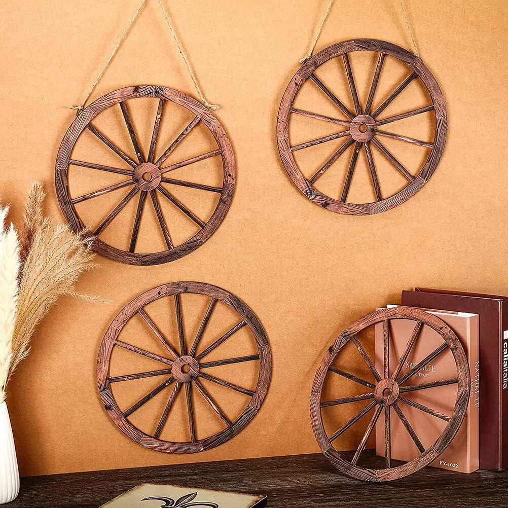 

2 Pcs Decorative Wheel Retro Home Living Room Wall Hanging Truck Bedroom Wooden Craft Vintage Office Ornament Decoration