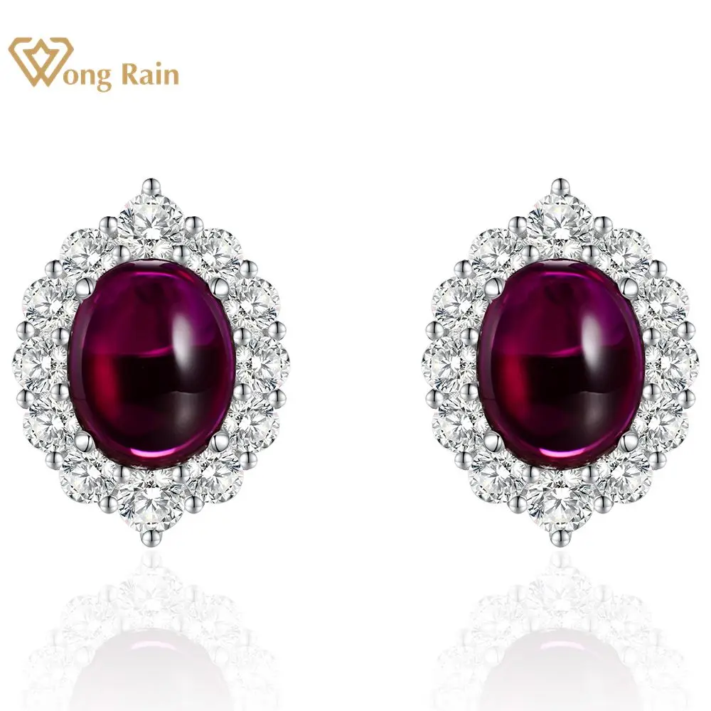 

Wong Rain Vintage 925 Sterling Silver Oval 8*10MM Ruby High Carbon Diamonds Gemstone Ear Studs Earrings Fine Jewelry Wholesale