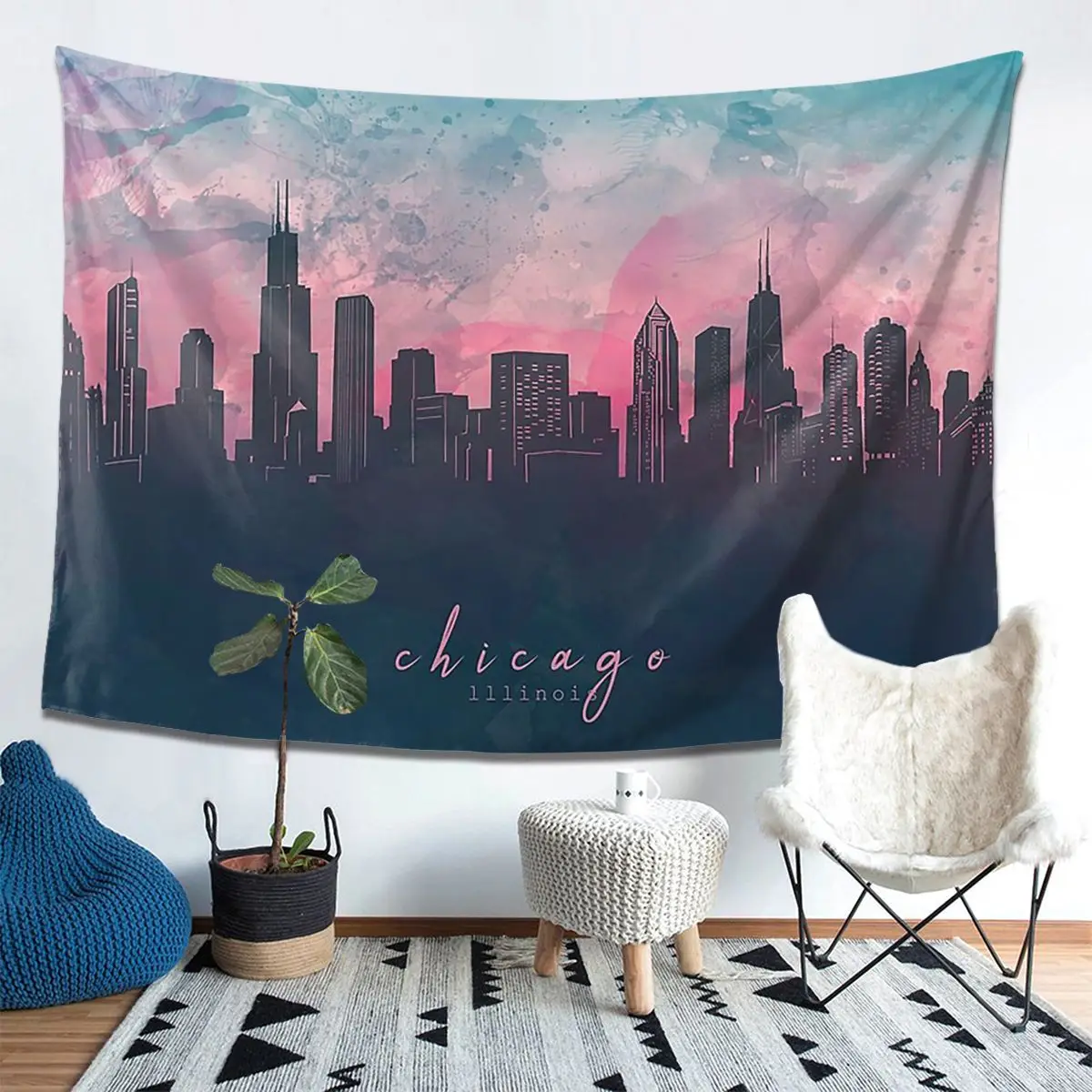 

Chicago Skyline Aesthetic Home Decor Tapestry Art Wall Hanging Tapestries on the Wall for Living Room Bedroom Dorm Room