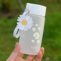 transparent water bottle for girls portable frosted water cup with beautiful flower rope children outdoor sports drinking bottle