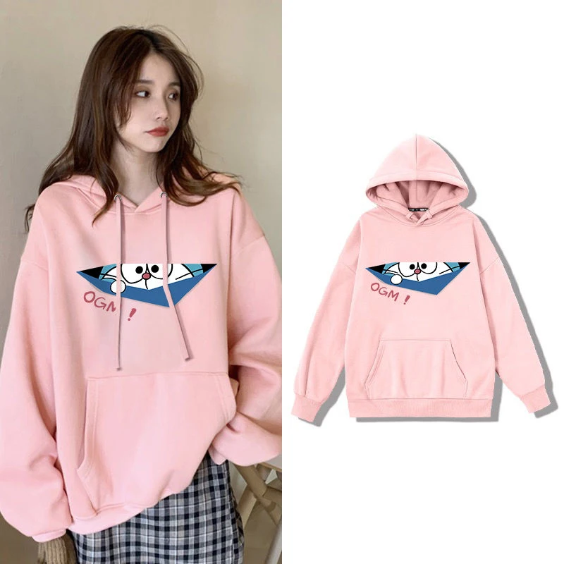 

Simplelife Doraemon Cartoon Cotton Sweater Autumn Regular Thin or Winter Fleeced Loose Oversize Soft Warm Hooded Hoodie