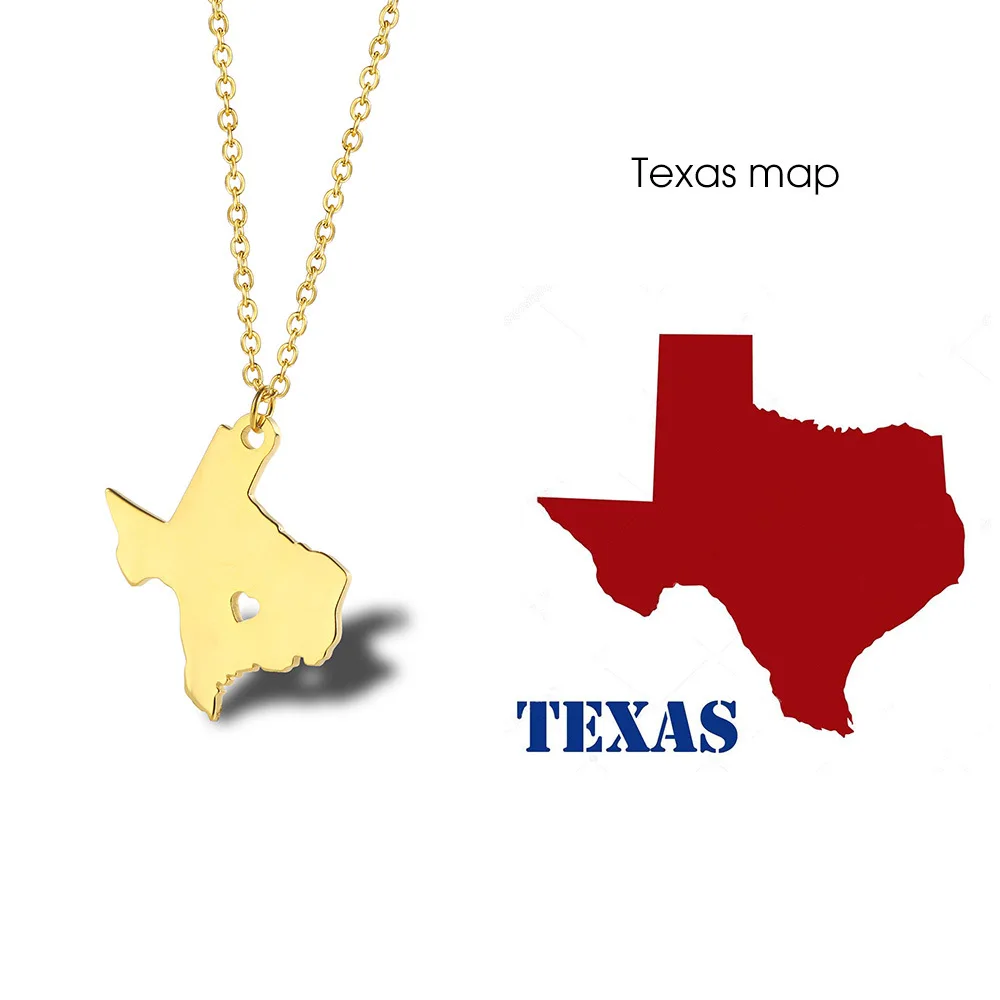 

Megin D Stainless Steel Titanium Simple Vintage Texas States Map Hip Hop Pendant Collar Chains Necklace for Men Women Gift Jewel