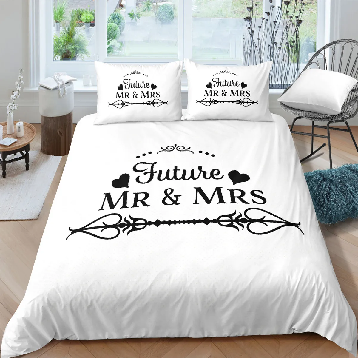 

Mr and Mrs Duvet Cover Set Queen Size Mustache Red Lips Couple Romantic Theme Comforter Cover for Lover Microfiber Bedding