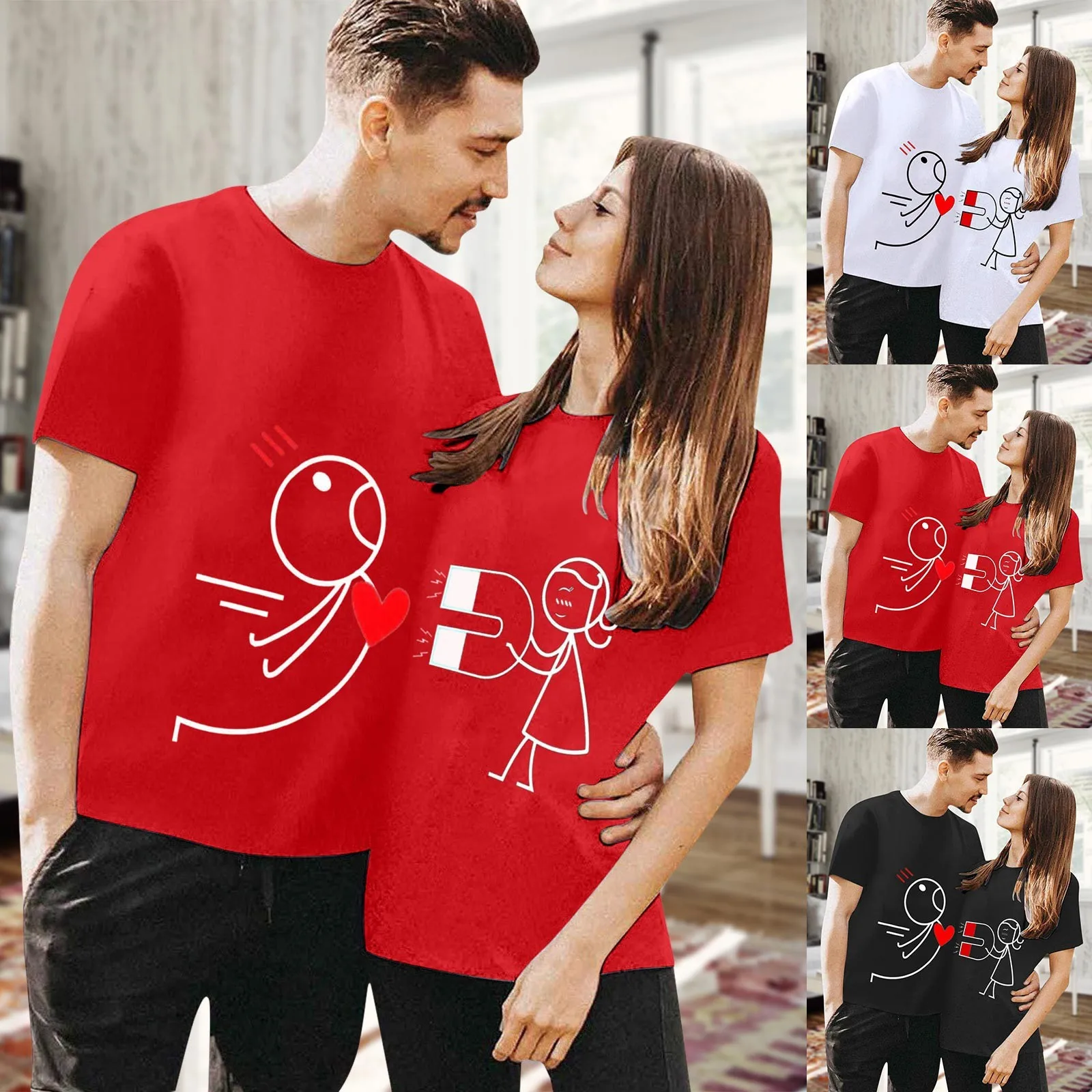 

Love Print Couple T Shirt Short Sleeve O Neck Loose Women Tshirt Ladies Fashion Tee Tops Valentine's Day Clothes Camisetas Mujer