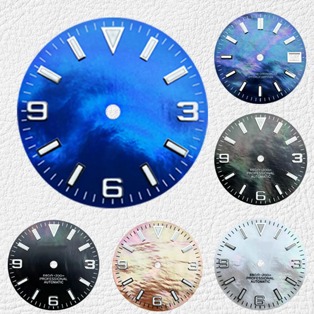 

28.5mm Green Luminous Modification Dial Watches Accessories for NH35 Automatic Movement Oyster style Fritillaria noodles With