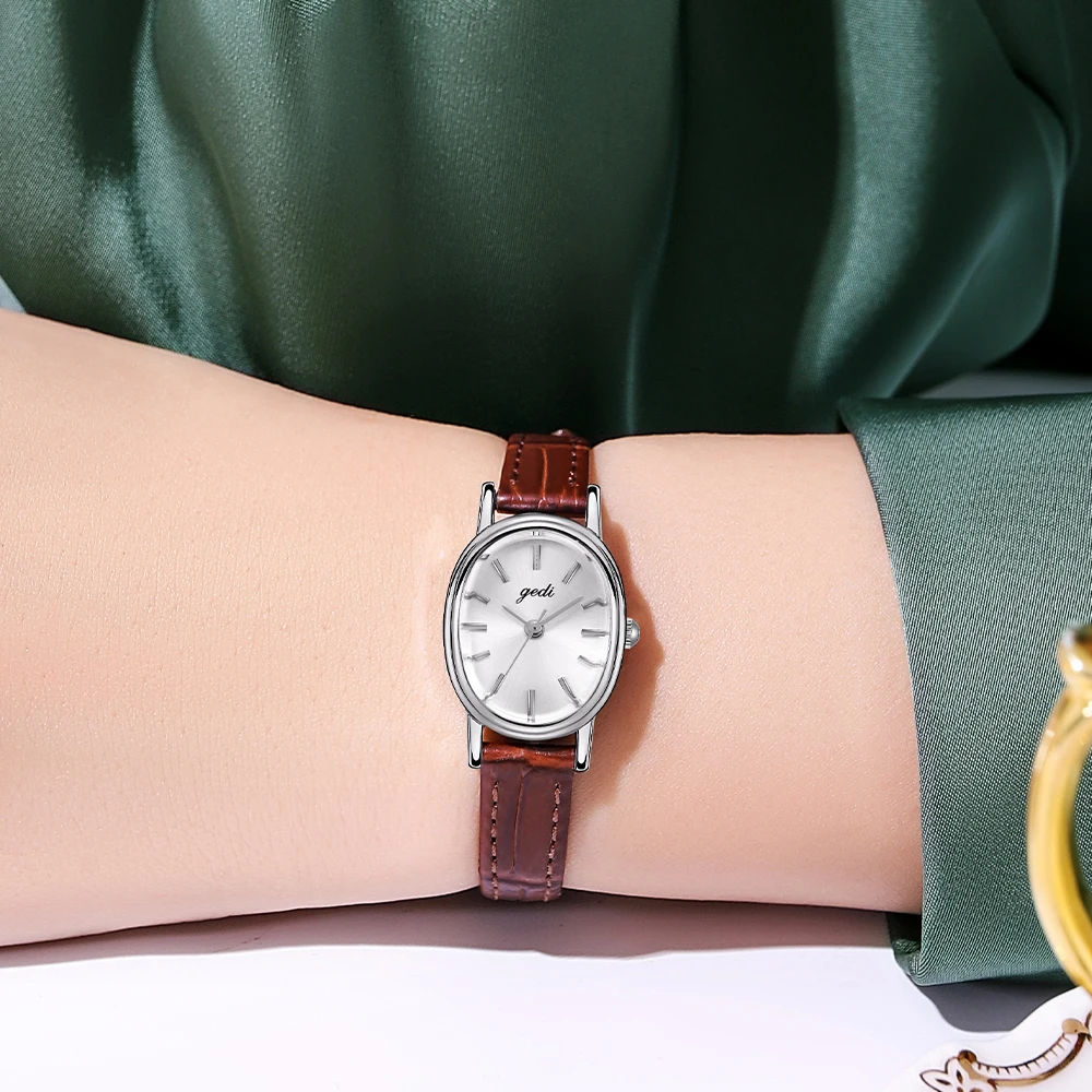 2024 модные винтажные кварцевые наручные часы Gedi овальной формы для женщин
