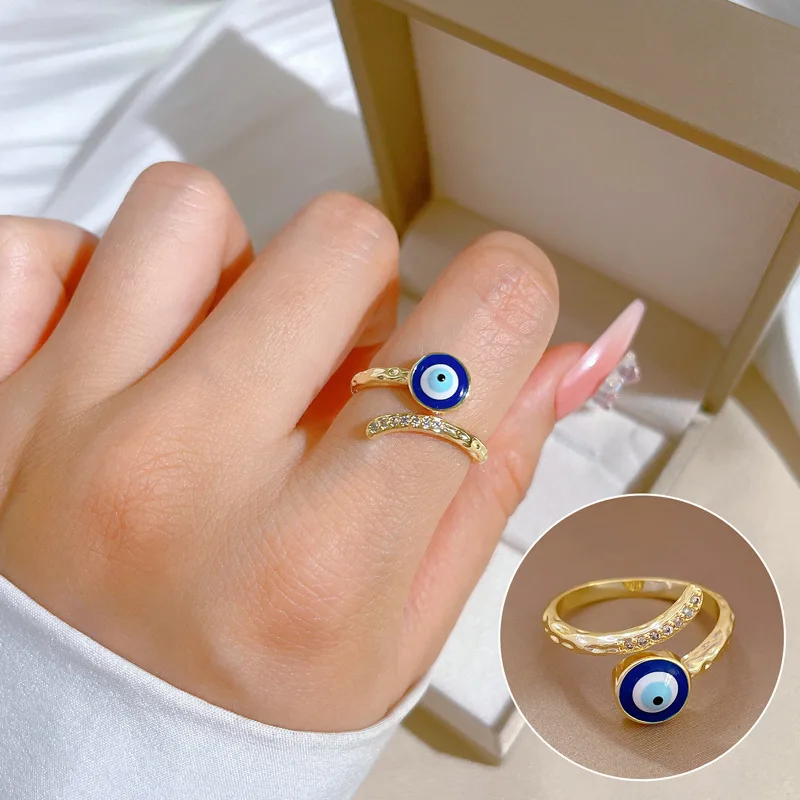 

Fashion Evil Eye Zircon Open Ring for Women Girls Couple Gold Color Moon Star Lucky Jewelry Wedding Party Birthday Finger Gift