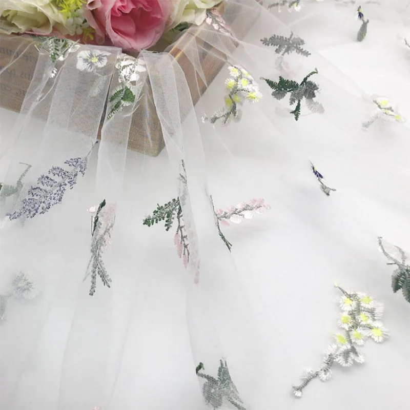 

Soft Mesh Embroidery Lace Fabric Flower Embroidered Garment Tulle Net Fabric By Meters DIY Handmade Dress Skirt Veil for Girls