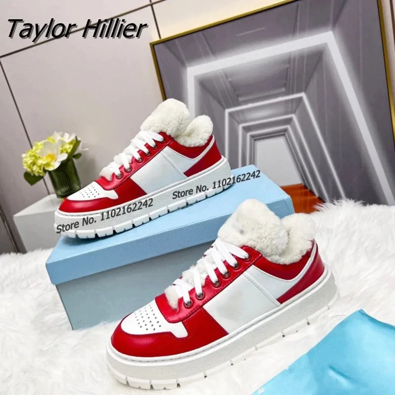 

2022 New Thick-Soled Casual Shoes Breathable Lace-Up Plush Flat Shoes Women'S Color Matching Comfortable Women'S Shoes Zapatos