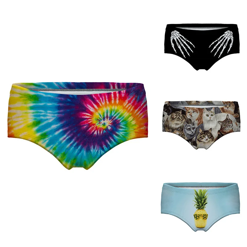 

Rainbow Print Panties Summer Women's Underwear Cartoon Printed Underpanties Half Boxer Lingerie Mid-Waist Briefs