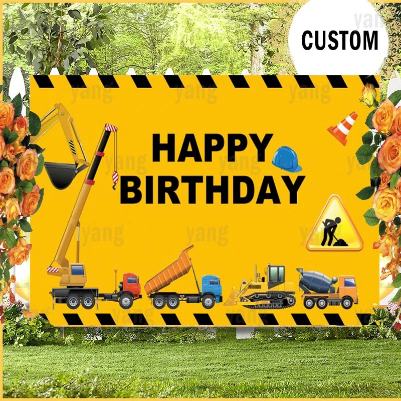 Kids Birthday Backgrounds Construction Zone Excavator Truck Crane Builder Boy Newborn Photography Backdrops For Photo Studio