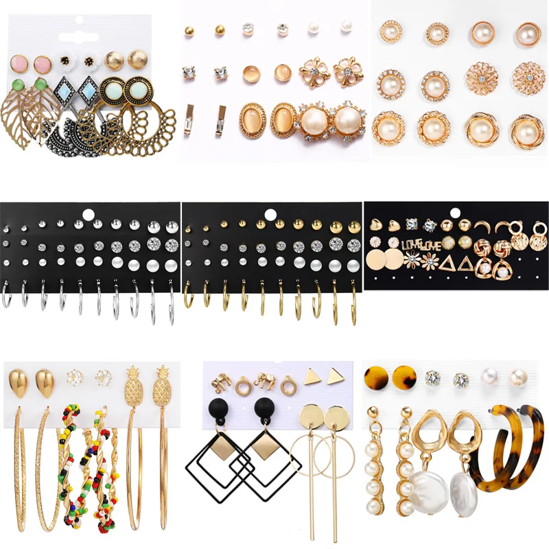 

Fashion Geometirc Big Hoop Loop Earring Set Jewellery Beading Boho Circle Drop Earrings Brincos Trend For Women Jewelry Gift