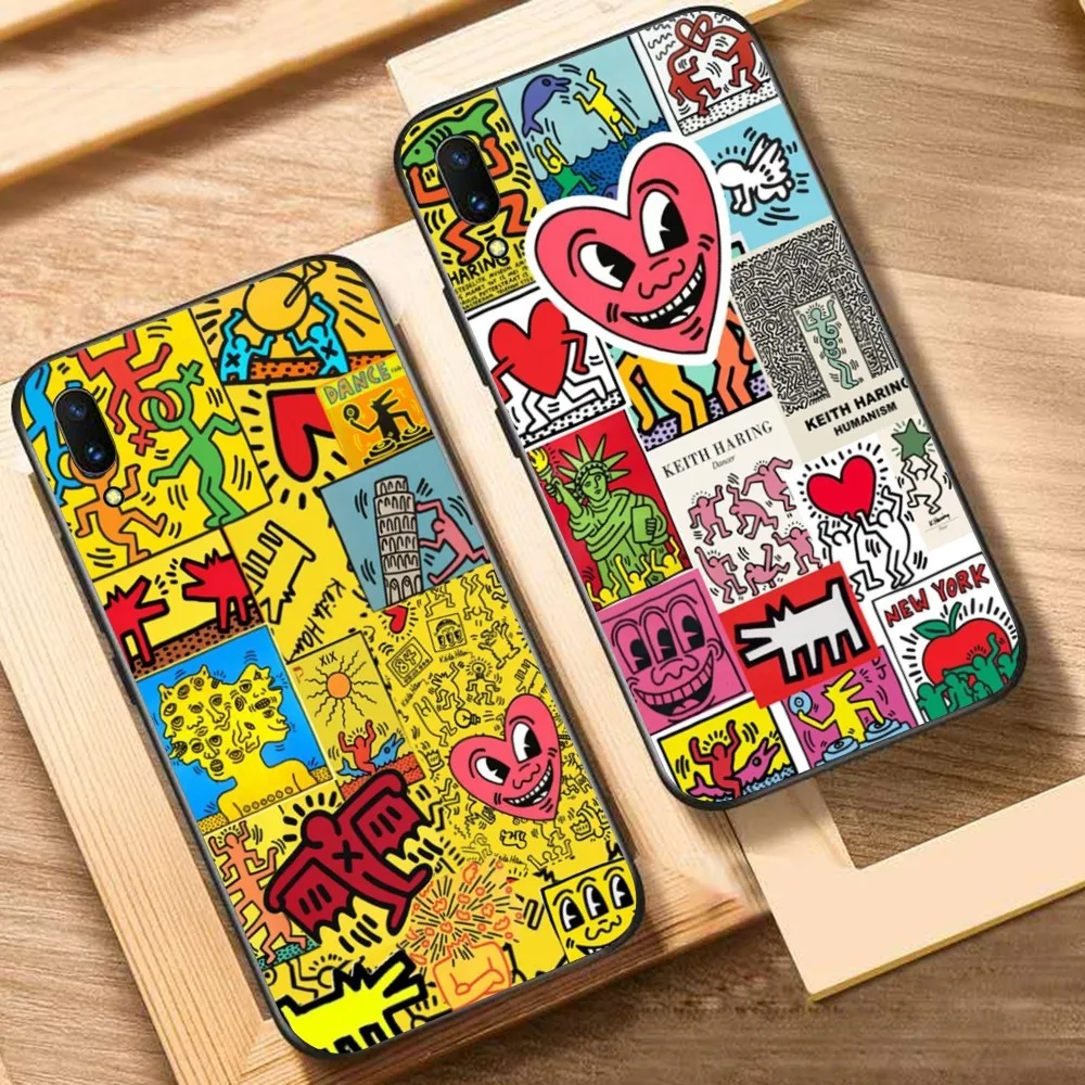 

K-Keiths-Haring-Works-Colorful-Print Phone Case For Huawei Y9 6 7 5 Prime Enjoy 7s 7 8 plus 7a 9e 9plus 8E Lite Psmart Shell