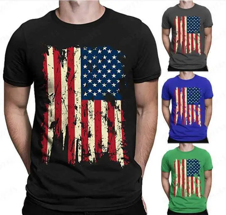 

2023 Summer Foreign Trade US Independence Day Men's Personalized 3D Digital Printing Short Sleeve T-shirt Men's Short Sleeve