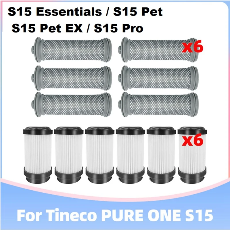 

12PCS For Tineco PURE ONE S15 / S15 Essentials Cordless Vacuum Cleaner Pre Post Filter Part Replacement Accessories