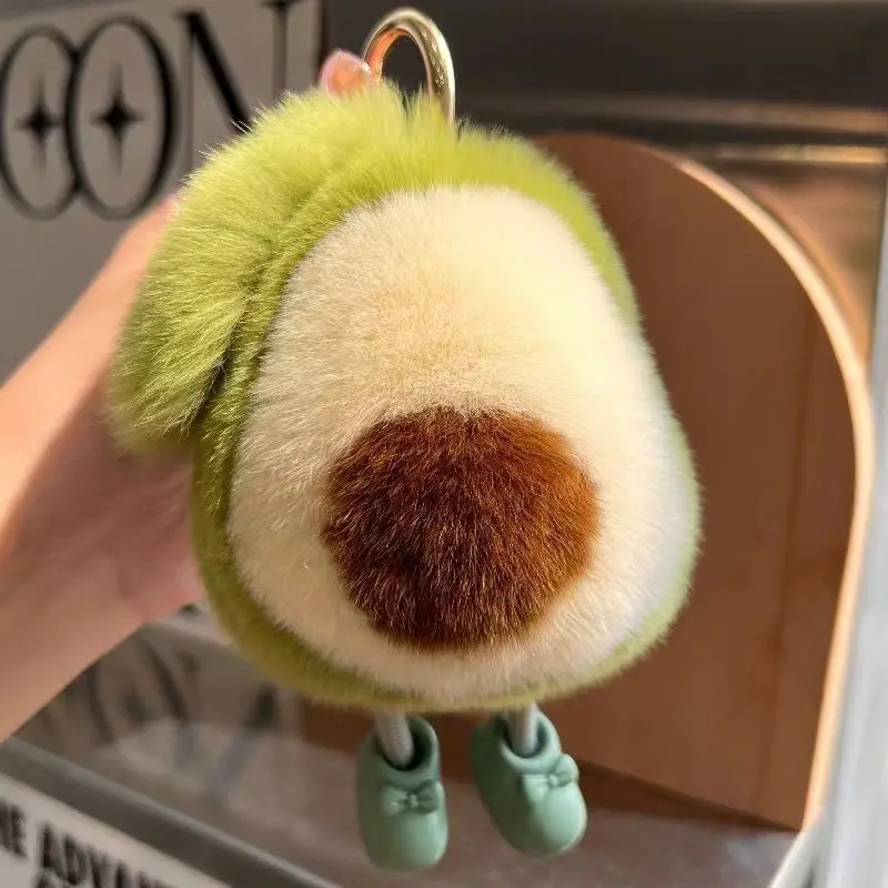 Фото Kawaii девушка милый авокадо форма имитация кроличьего меха плюшевый кулон автомобильный брелок рюкзак сумка аксессуар подарок №2