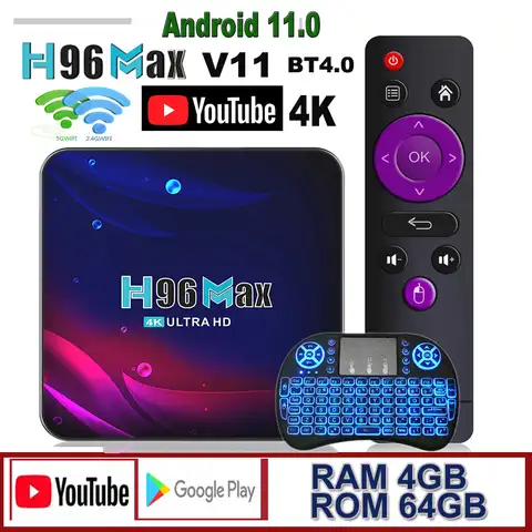 Приемник медиаплеер H96 Max V11, 4K Hd, Youtube, Google Play, 2,4G, Android 11