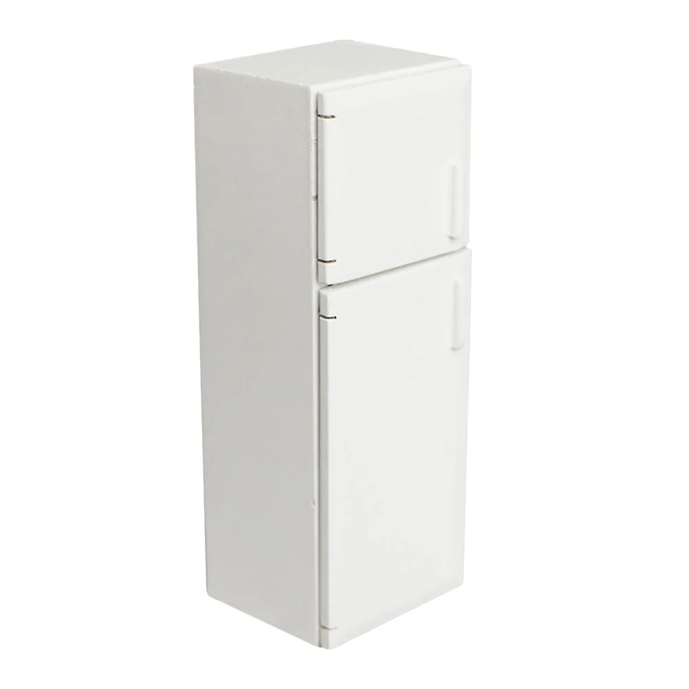 

1: 12 Miniature Accessories Wooden Refrigerator Model Fridge Pretend Play Simulation Kitchen Prop for House Living Room