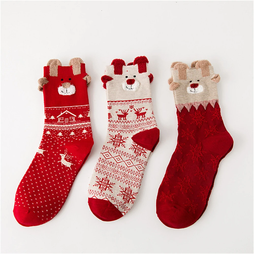 

Новинка, женские зимние теплые мягкие красные милые теплые носки с рождественской елкой, Санта-Клаусом, оленем, снеговиком, подарок на Рожде...