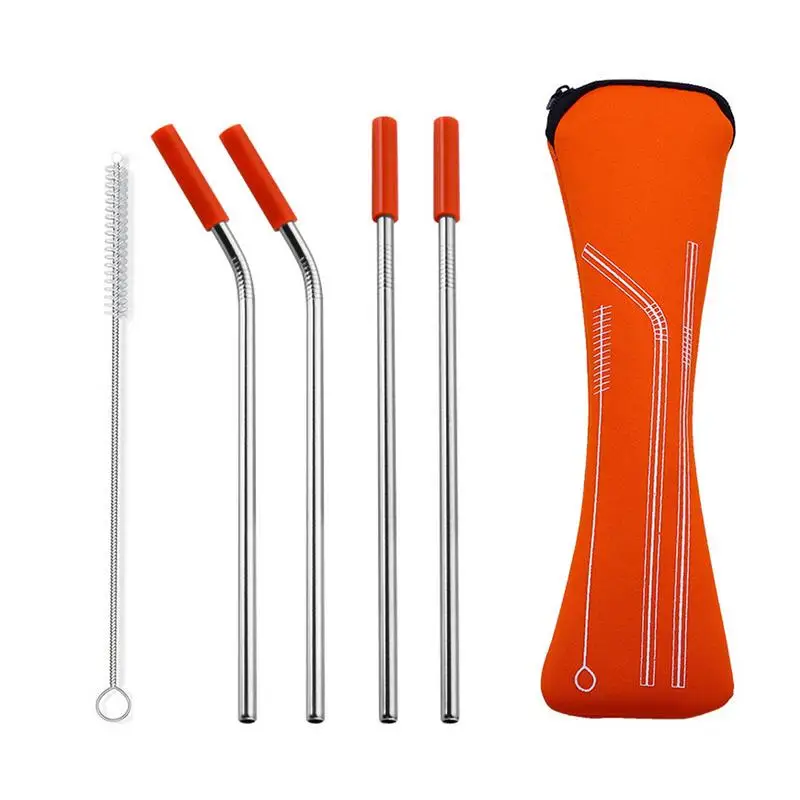 

Соломинки из нержавеющей стали с силиконовыми наконечниками, 5 шт./комплект