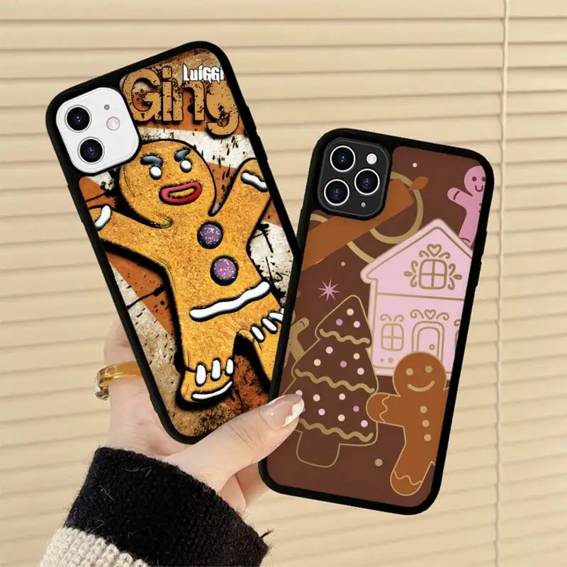 

Cute Gingerbread man Christmas Phone Case Silicone PC+TPU Case for iPhone 11 12 13 Pro Max 8 7 6 Plus X SE XR Hard Fundas