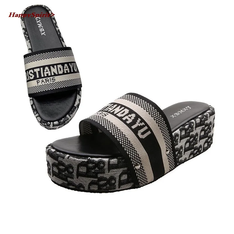 

Women's Open Round Toe Slippers Letters Decor Summer New Lovely Sweet Fashion Comfy Platform Popular Thick Wedge Heels Slippers