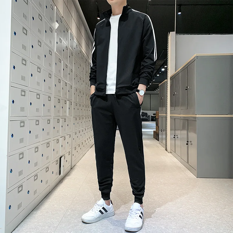 Spring and autumn new men's sportswear suit men's cardigan collar casual sportswear 2 sets of men's outdoor leisure wear jogging