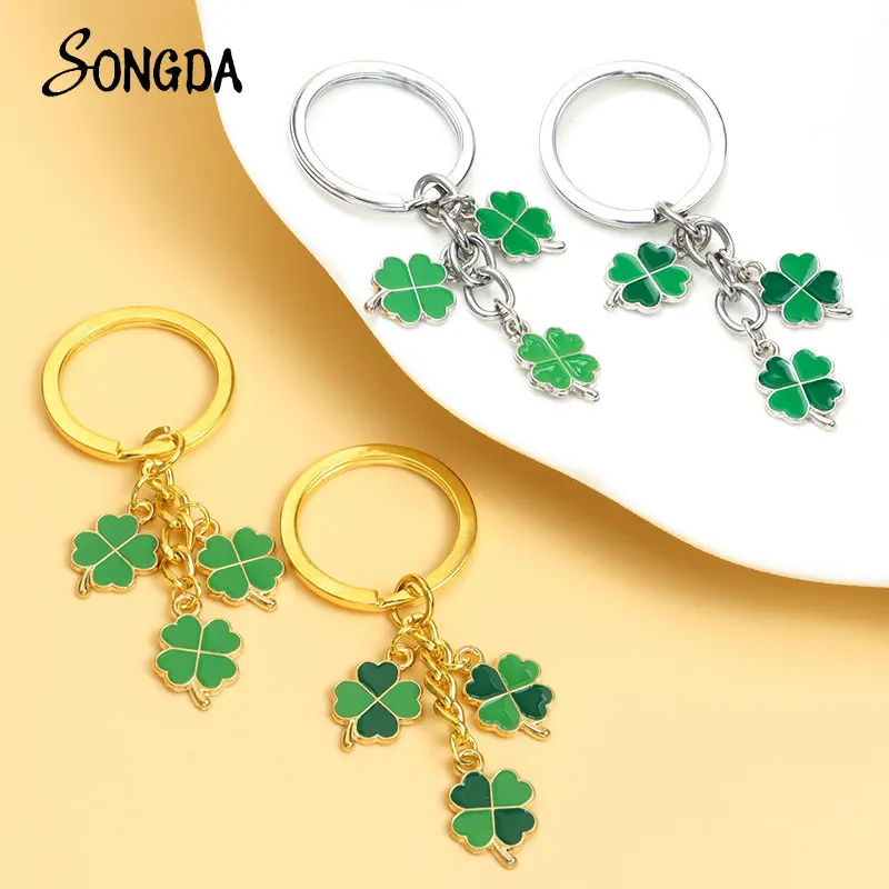 

Fashion Enamel Four Leaf Clover Keychain Drop Oil Lucky Keyring Women Bag Purse Key Chain Holder Handmade Jewelry Souvenir Gift