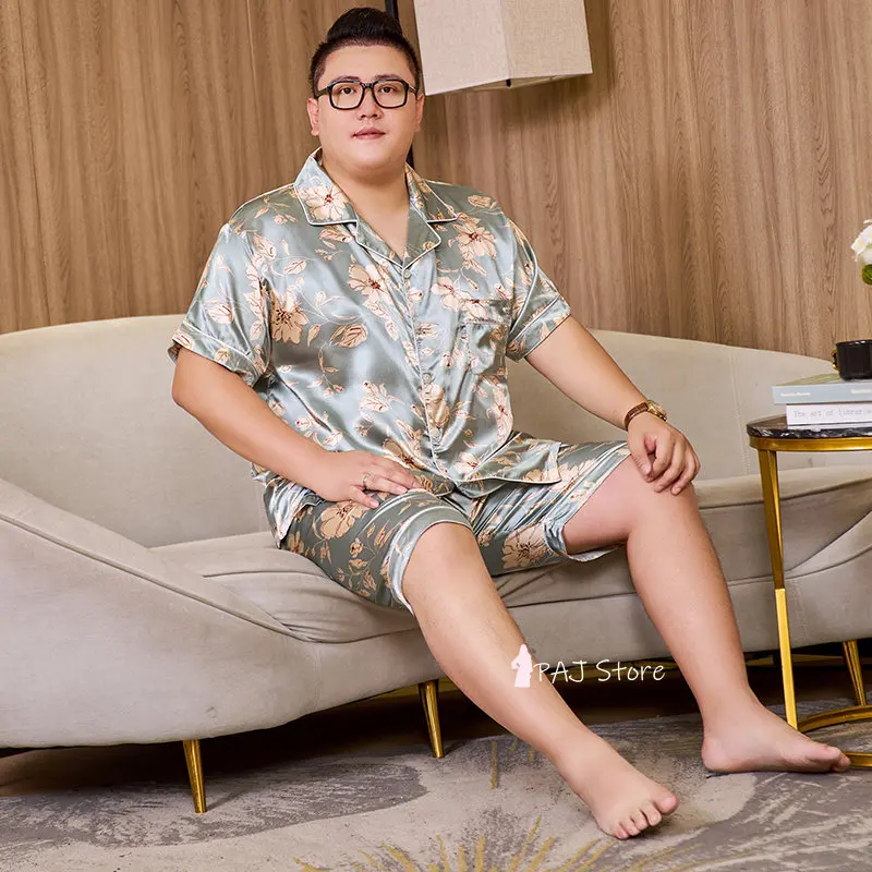 Pajamas Mans Silk  Plus Size man Pajama set 7XL Sleepwear Short Sleeved Homewear Leisure Nightwear Loyal Pjs Men Home Clothing