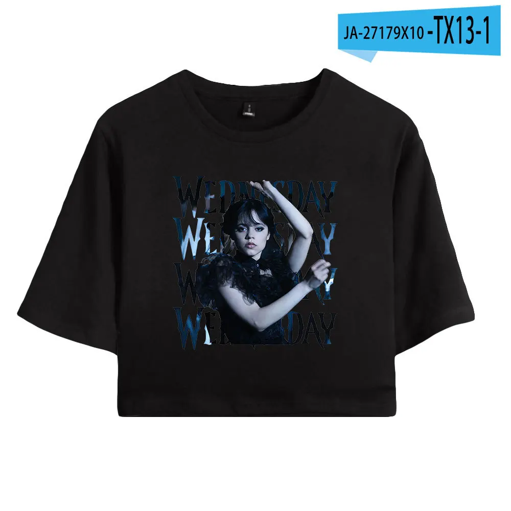 

Wednesday Addams Fashion Gradient 2D Printing Short Cropped T-Shirt Y2K Manga T Shirt Girl Comic Designer Japanese Clothing