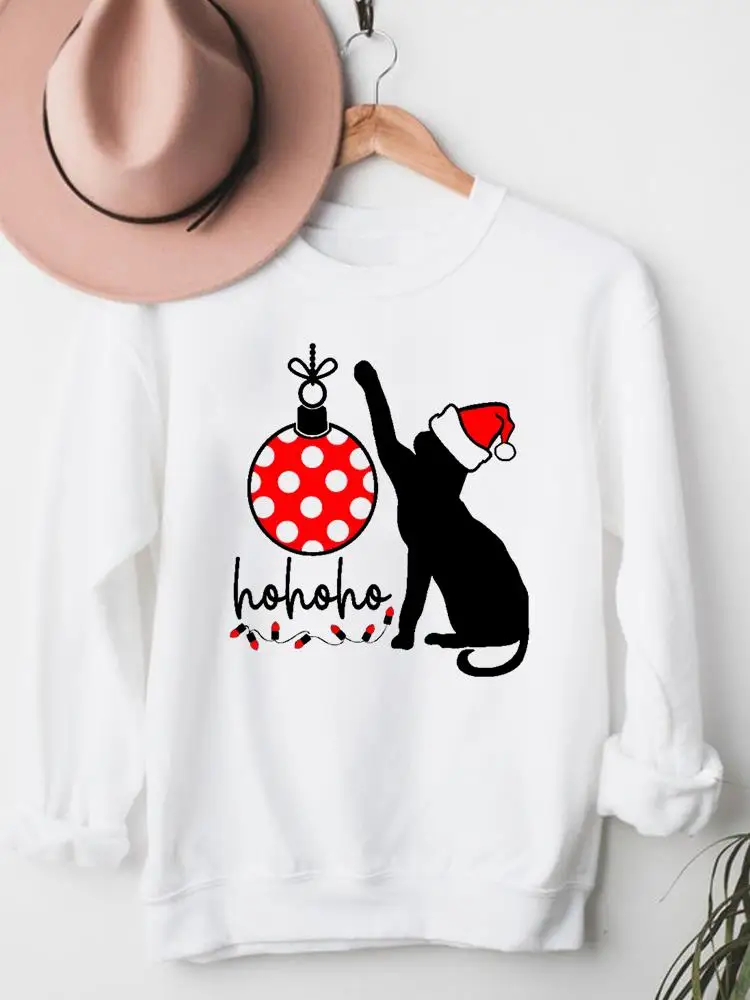 

Cat Cartoon Sweet 90s Trend Christmas Graphic Pullover Merry Festival Clothes Cartoon Fashion Women Clothing Female Sweatshirts
