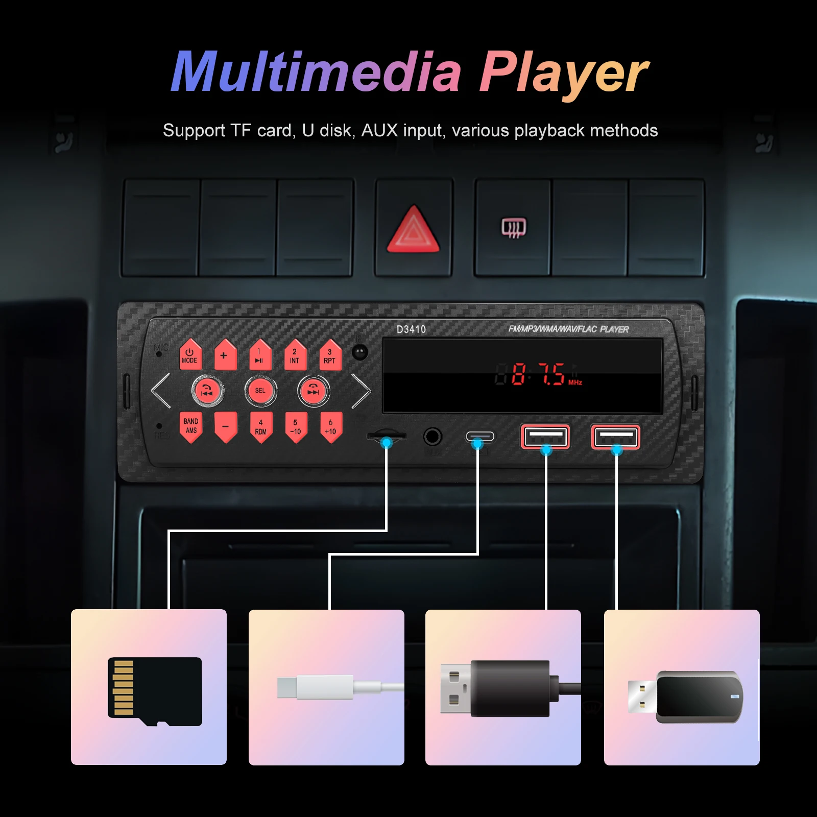 Автомагнитола Podofo 1DIN 12 В Автомобильный MP3-плеер Bluetooth AUX аудио U-диск AUX-вход TF-карта