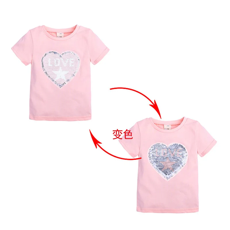 Summer Baby Clothing Girls Boys T-Shirts 1pcs Magic Sequin Change graph Reversible Cotton Casual Fashion T Shirt Kids Tops Tee - купить по
